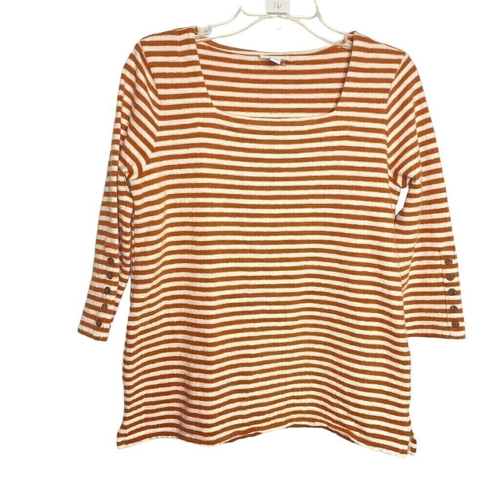 J‎ Jill Top Size Small Rust Brown White Striped Square Neck 3/4 Sleeves